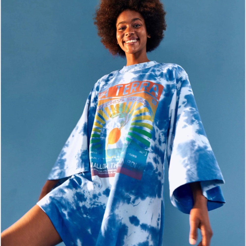 FARM Rio Blue Tie-Dye Graphic Jumpsuit with Multicolor Print